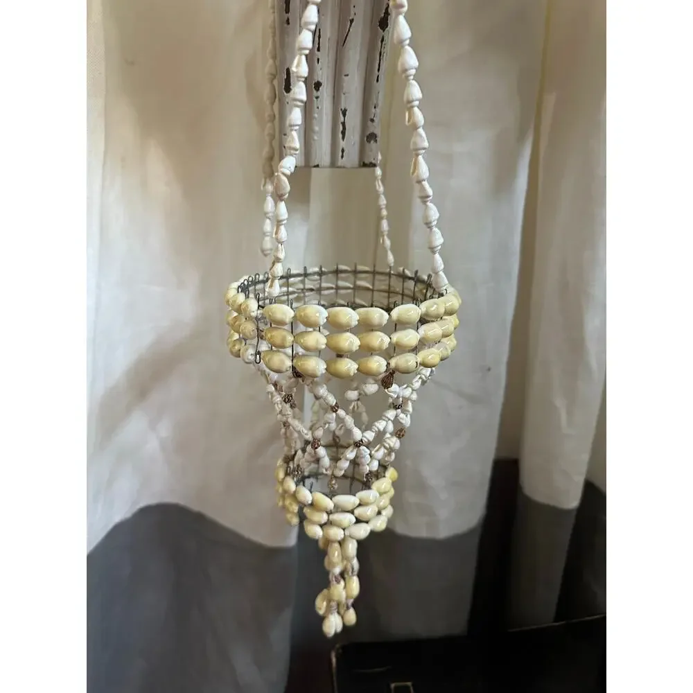 Vintage Sea Shell Hanging Macrame Plant candle Holder Boho decor beach nautical